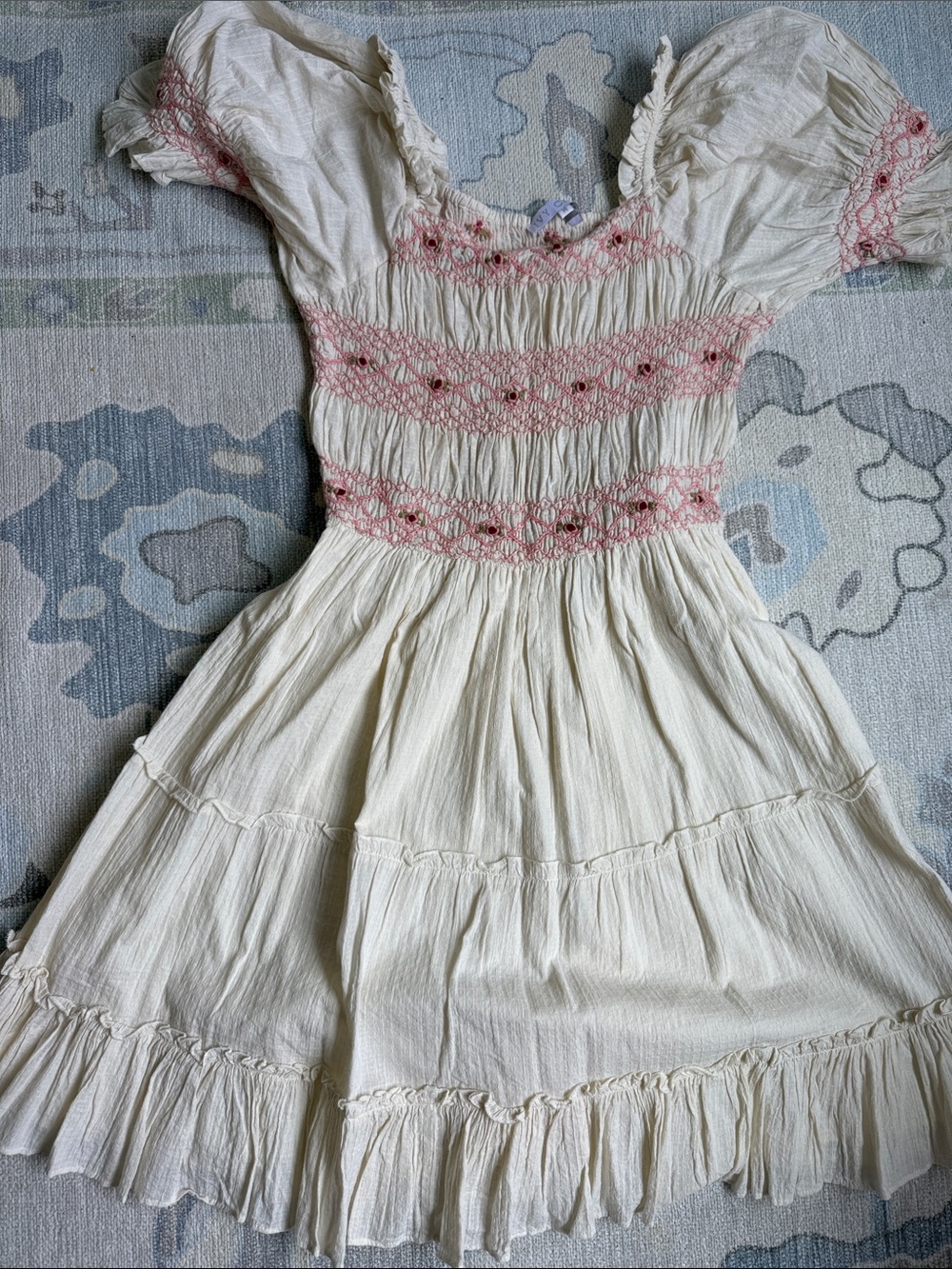 Ivy City Co Cream Dress with Pink Smocked Detail